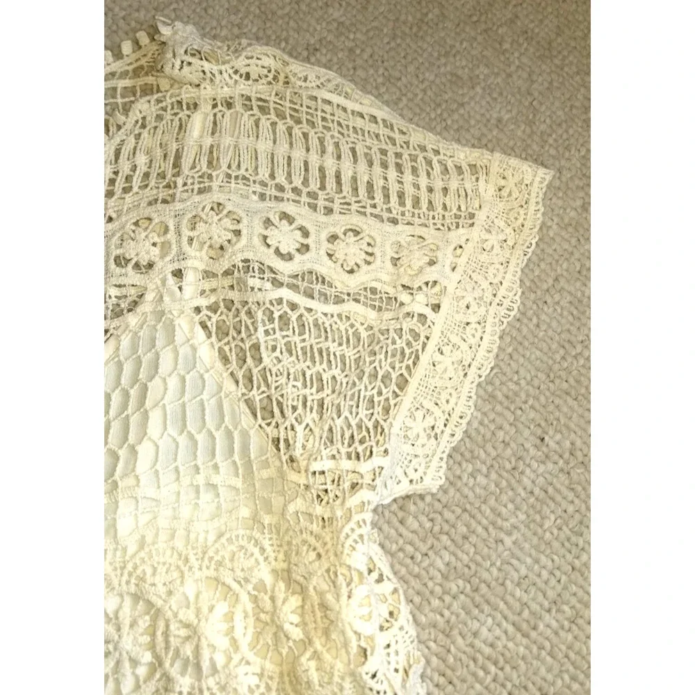 NWT Womens Top-KENAR-ivory open crochet overlay sheer Romantic Fairy Angelcore-L